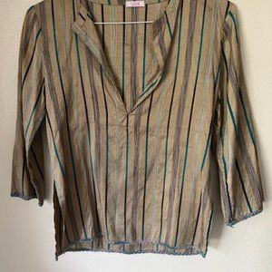 120% Lino, V-neck Tunic Style Blouse